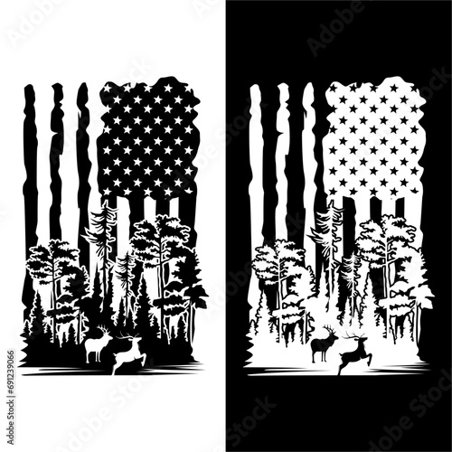 Distressed American Deer Flag Hunting T Shirt Design