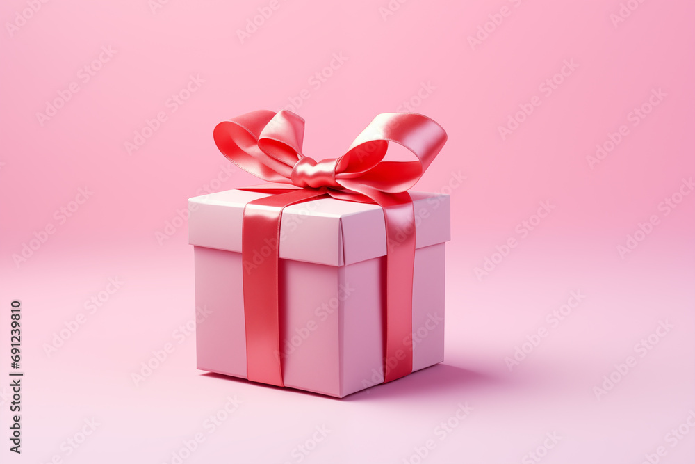 Beautifully decorated gift or present for birthday, Valentines Day or Mothers Day. Giftbox with ribbon bow isolated on pink background. Beautifully decorated gift or present for birthday, Valentines Day or Mothers Day. Giftbox with ribbon bow isolated on pink background.