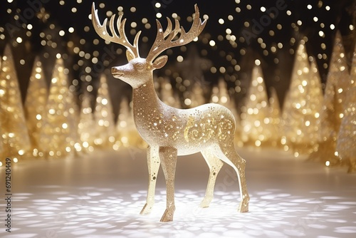 Festive 3D Reindeer, Christmas Card, Soft Glittering Lights