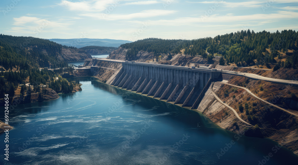 Aerial view of a hydroelectric dam in the US