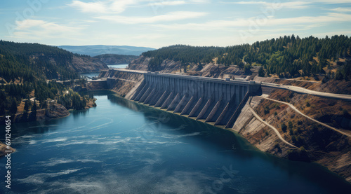 Aerial view of a hydroelectric dam in the US