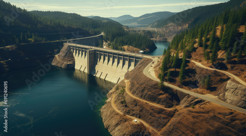 Aerial view of a hydroelectric dam in the US photo