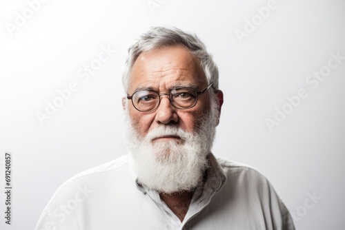 Portrait of senior man with white beard and eyeglasses.