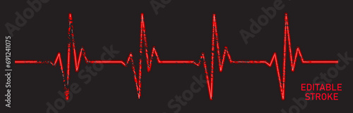 Abstract editable line 3d heart diagram, neon red EKG on black background, cardiogram, heartbeat line vector design to use in healthcare, healthy lifestyle, medical laboratory, cardiology project.
