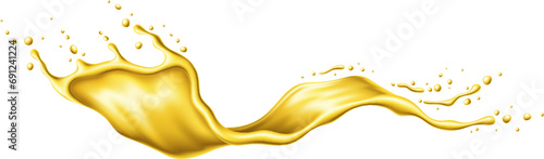 Yellow beer, oil or juice splash. Realistic liquid swirl. Isolated 3d vector wave of water, lemonade, mango, apple, or lemon juice, soda or honey, captured in mid-air, creating dynamic falling effect