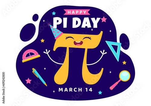 Happy Pi Day Vector Illustration on 14 March with Mathematical Constants, Greek Letters or Baked Sweet Pie in Holiday Flat Cartoon Background