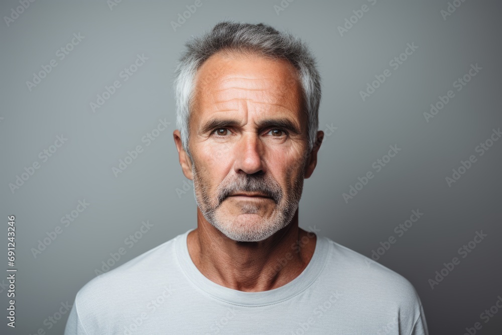 Portrait of mature man with grey hair and beard looking at camera. Portrait of mature man with grey hair and beard looking at camera.