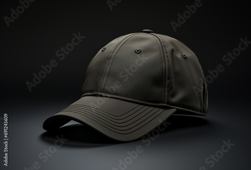 mock up Plain black baseball cap, black background