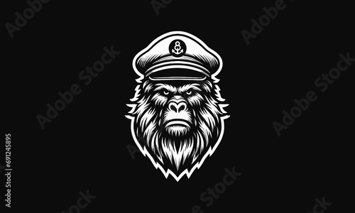 head monkey wearing captain hat vector logo design photo