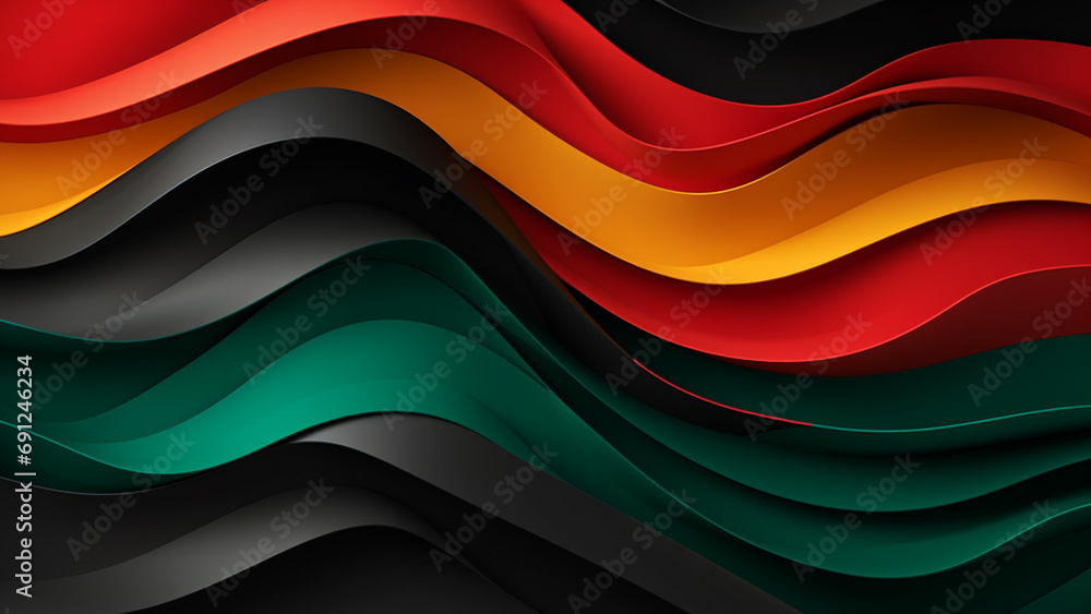 Black History Month color background. Abstract paper cut style composition with layers of geometric. - obrazy, fototapety, plakaty 