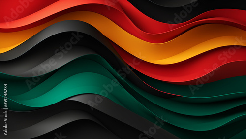 Black History Month color background. Abstract paper cut style composition with layers of geometric.