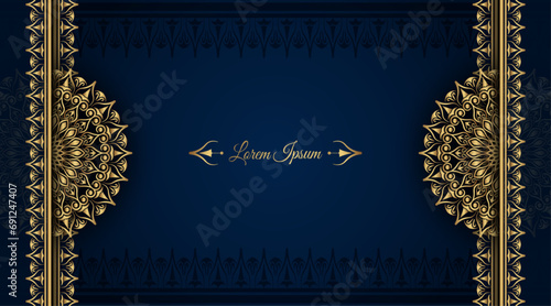 Blue background with golden mandala ornament