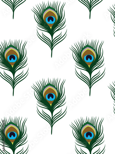 Bright colorful peacock feather seamless pattern