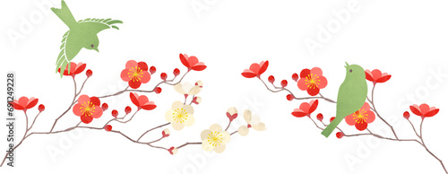 梅の花とウグイスのイラスト photo