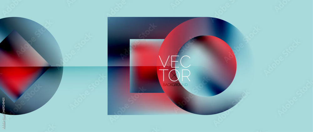 Squares and circles design. Fluid color gradients with metallic effects. Serene synergy of shapes, merging squares and circles into harmonious, captivating design Squares and circles design. Fluid color gradients with metallic effects. Serene synergy of shapes, merging squares and circles into harmonious, captivating design