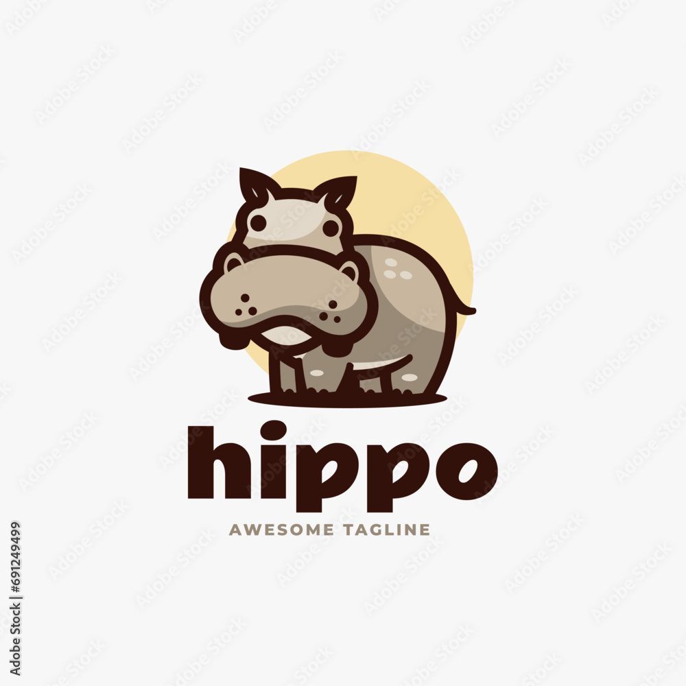 Fototapeta premium Vector Logo Illustration Hippo Simple Mascot Style.