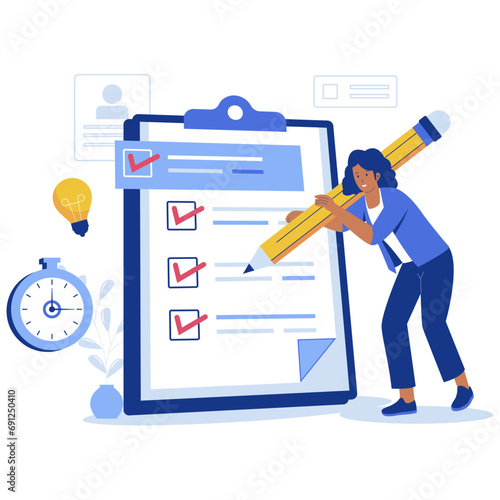 Checklist and checkmark ilustration. Vector flat illustration
