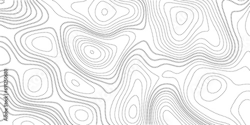 Abstract Topographic Contour Line Pattern in Black and White. Map on land vector terrain Illustration.