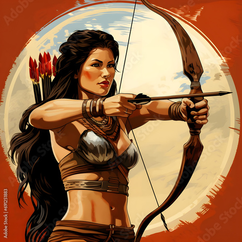 A clipart of a female archer hitting the bullseye Generative AI