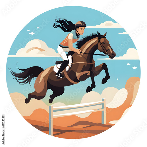 A clipart of a female equestrian rider jumping a hurdle Generative AI