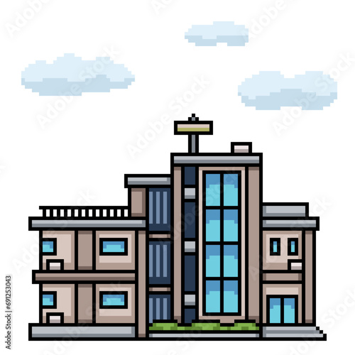 pixel art workplace office building