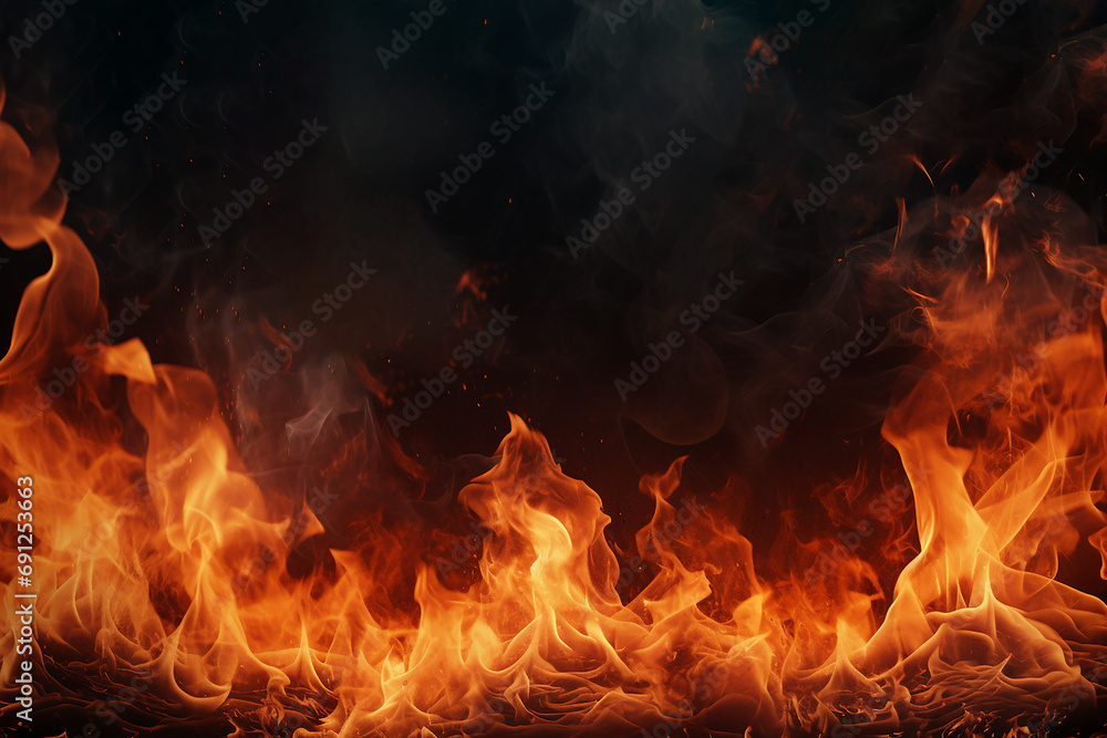Generative AI Image of Hot Fire Flame with Blank Space on Dark Background