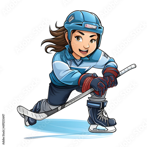 A clipart of a female ice hockey player taking a slapshot Generative AI