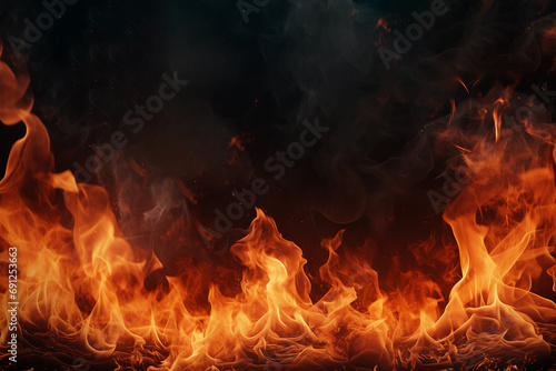 Generative AI Image of Hot Fire Flame with Blank Space on Dark Background