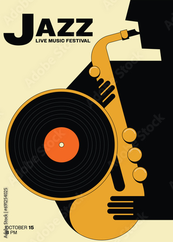 Jazz music festival poster template design background modern vintage retro style
