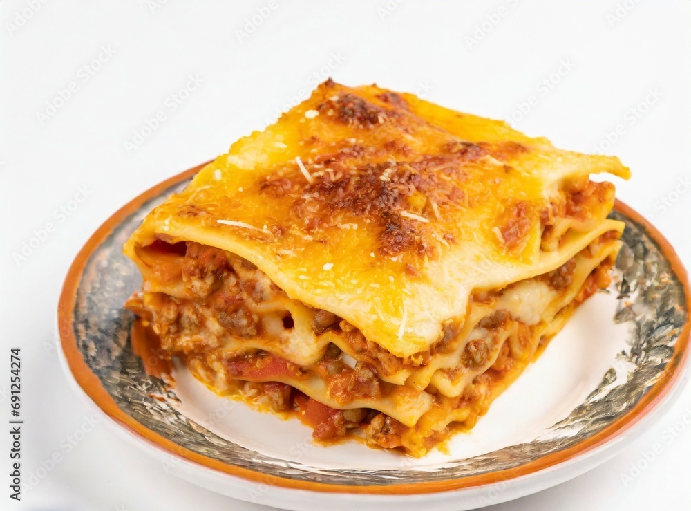 Lasagna closeup isolated on white background