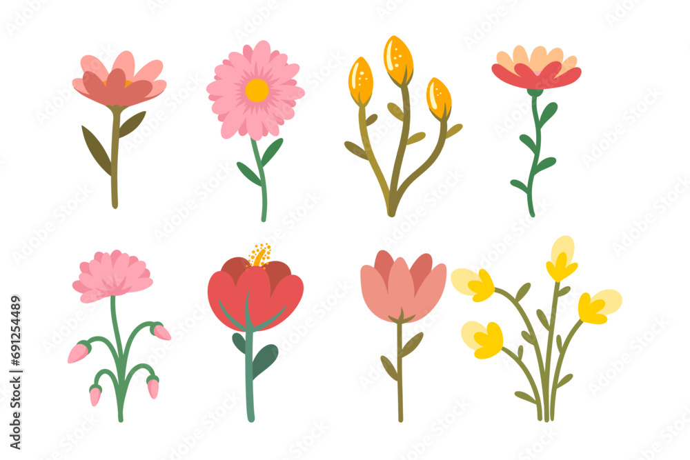 Flowers with Stem Illustration Vector Set