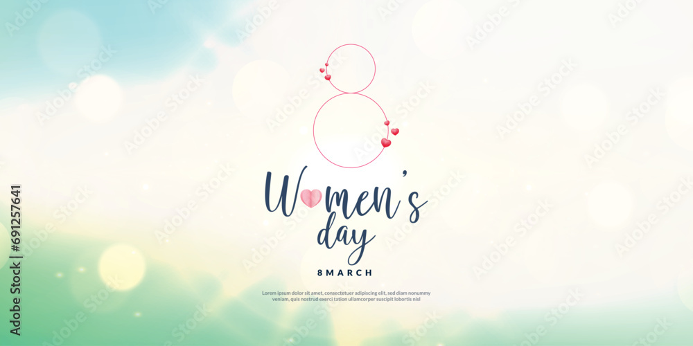 Happy womens day 8th march greeting or wishing card bokeh effect shine background banner, poster design vector illustration - obrazy, fototapety, plakaty 