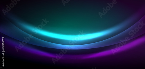 Dynamic waves in ethereal glow of neon lights. Concept merges fluidity of motion with vibrant allure of neon, crafting entrancing backdrop that embodies both vitality and futuristic sophistication