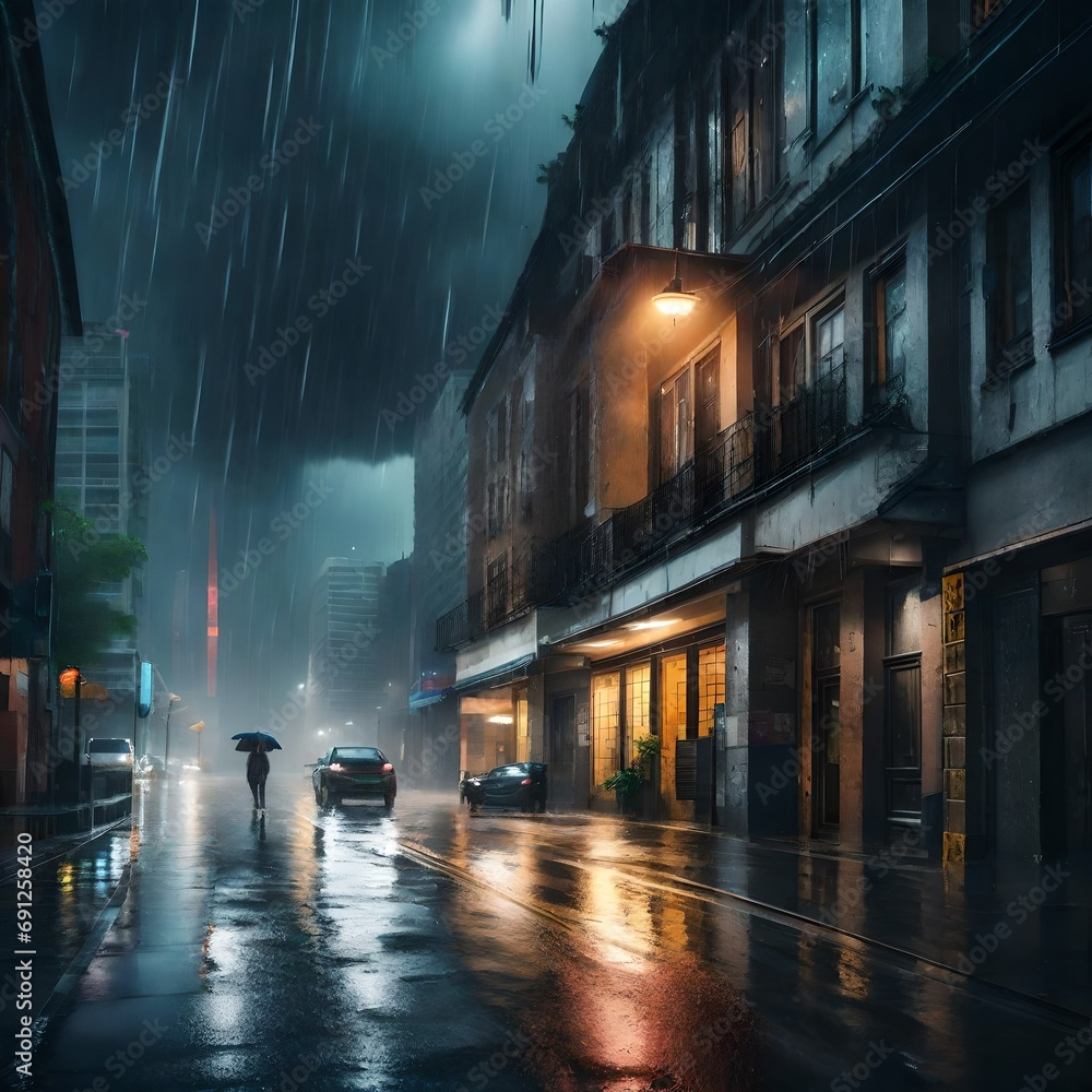old street in the raining night