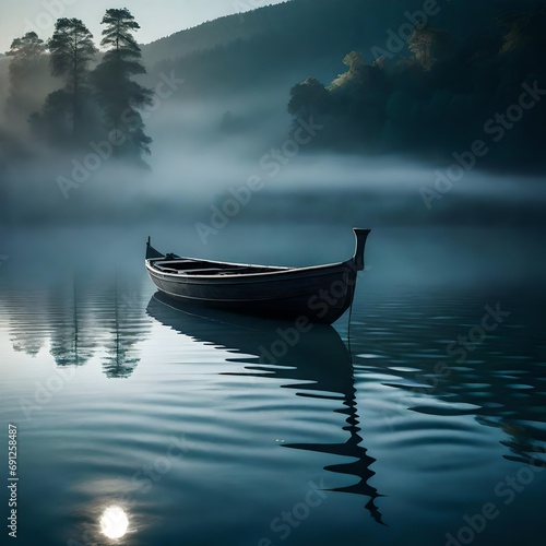 boat on the lake near the trees and mountains