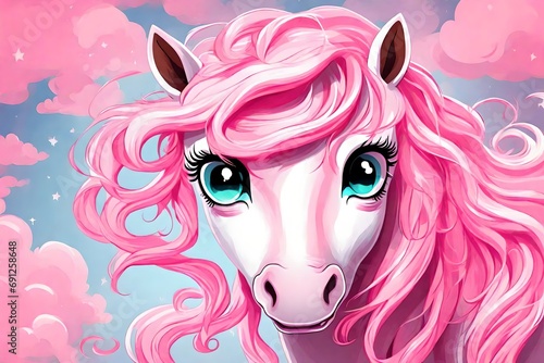 Adorable close-up of pink unicorn art photo