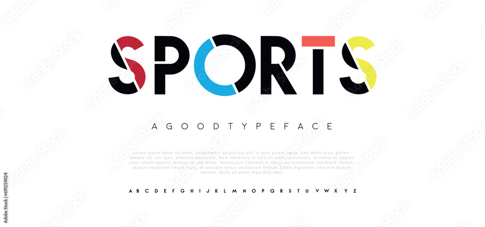 Sports Modern abstract digital alphabet font. Minimal technology typography, Creative urban sport fashion futuristic font and with numbers. vector illustration - obrazy, fototapety, plakaty 