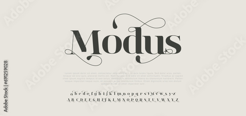 Modus Elegant alphabet letters font and number. Classic Lettering Minimal Fashion Designs. Typography modern serif fonts regular decorative vintage concept.
