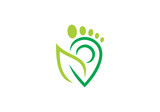 leaf foot with pin logo design, creative symbol of health care