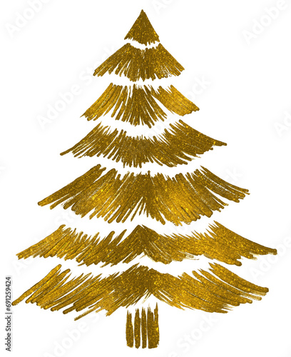 Gold glitter particles Christmas tree with star isolated  on png or transparent  background vector illustration 