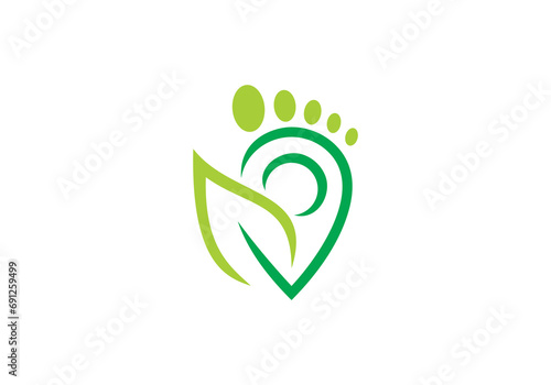 leaf foot with pin logo design, creative symbol of health care