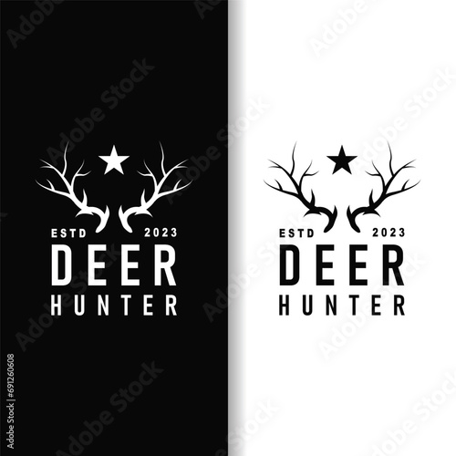 Deer logo, vintage wild deer hunter design deer antlers Product brand illustration