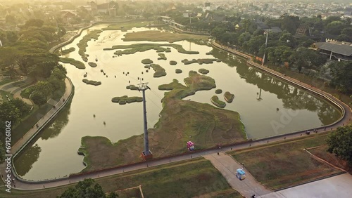 From a height, the miniature Indonesian islands in Taman Mini Indonesia Indah look like a living miniature map. 