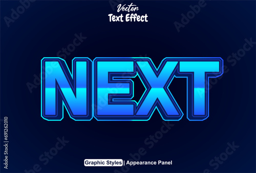 next text effect with graphic style in blue and editable.