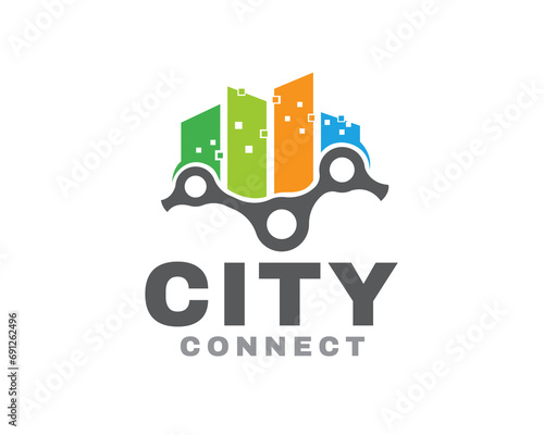 abstract city chain connect building relation logo icon symbol design template illustration inspiration