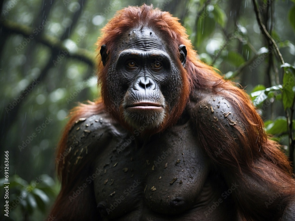 Rare orang utan sighting in the middle of a rain forest Rare orang utan sighting in the middle of a rain forest