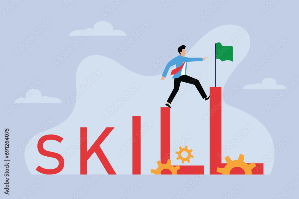 Fototapeta premium Skill training, education, learning, ability, knowledge and competency for career development 2d vector illustration concept