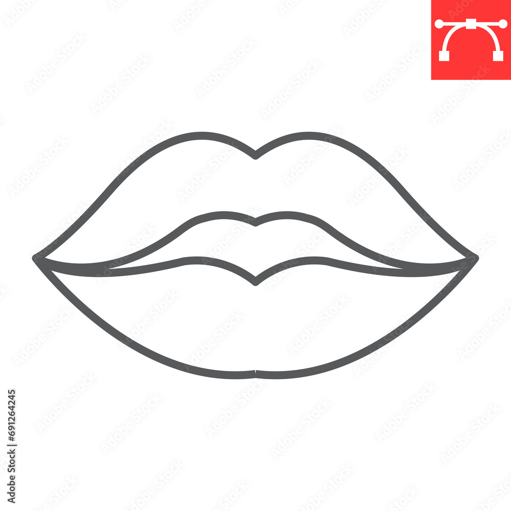 Lips line icon, valentines day and mouth, kiss vector icon, vector graphics, editable stroke outline sign, eps 10.