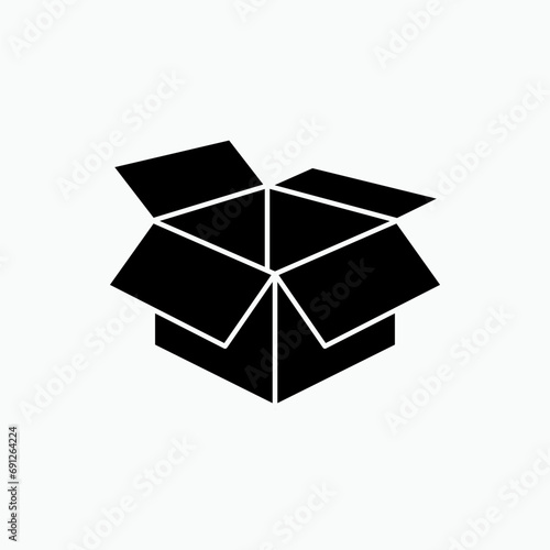 Open Box Icon. Unboxing, Empty Package Symbol - Vector. 