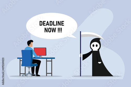 Stressed employees working overtime. Tired workers and angry boss